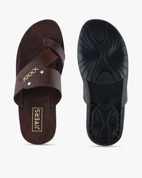 men paneled toe-ring sandals