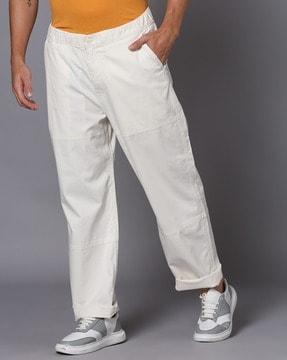 men panelled flat-front regular fit trousers
