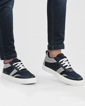 men panelled lace-up sneakers