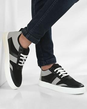 men panelled lace-up sneakers