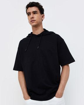 men panelled regular fit cotton hoodie