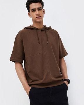 men panelled regular fit cotton hoodie