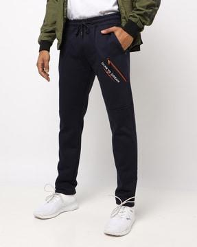 men panelled straight track pants with typographic print