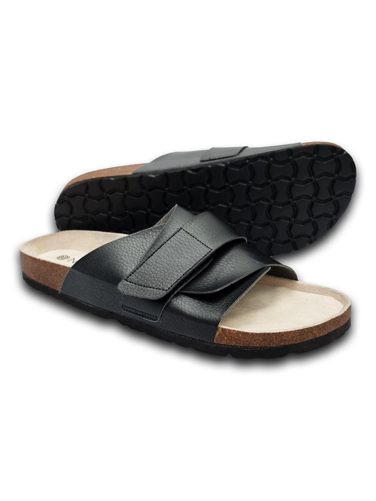 men pantham black double layered cork solid sandals with comfort