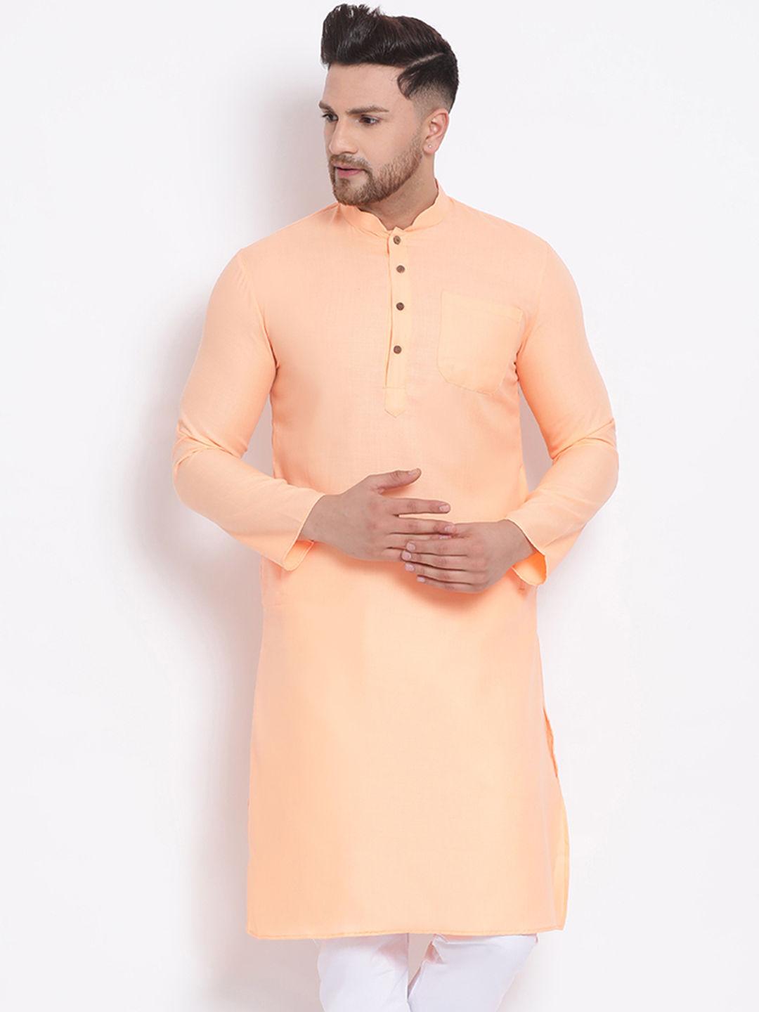 men papaya color cotton kurta