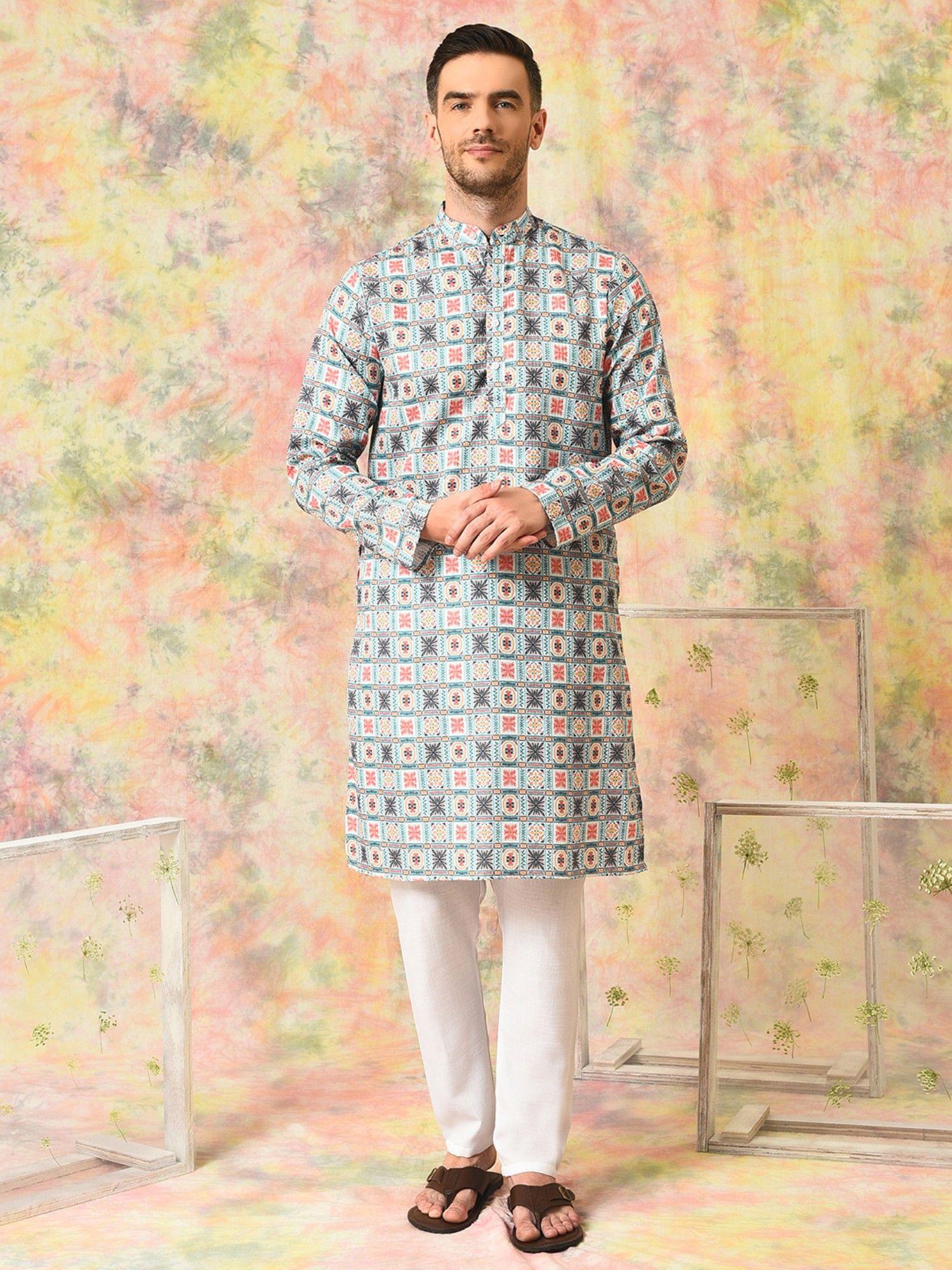 men party wear kurta and pyjama multi-color (set of 2)