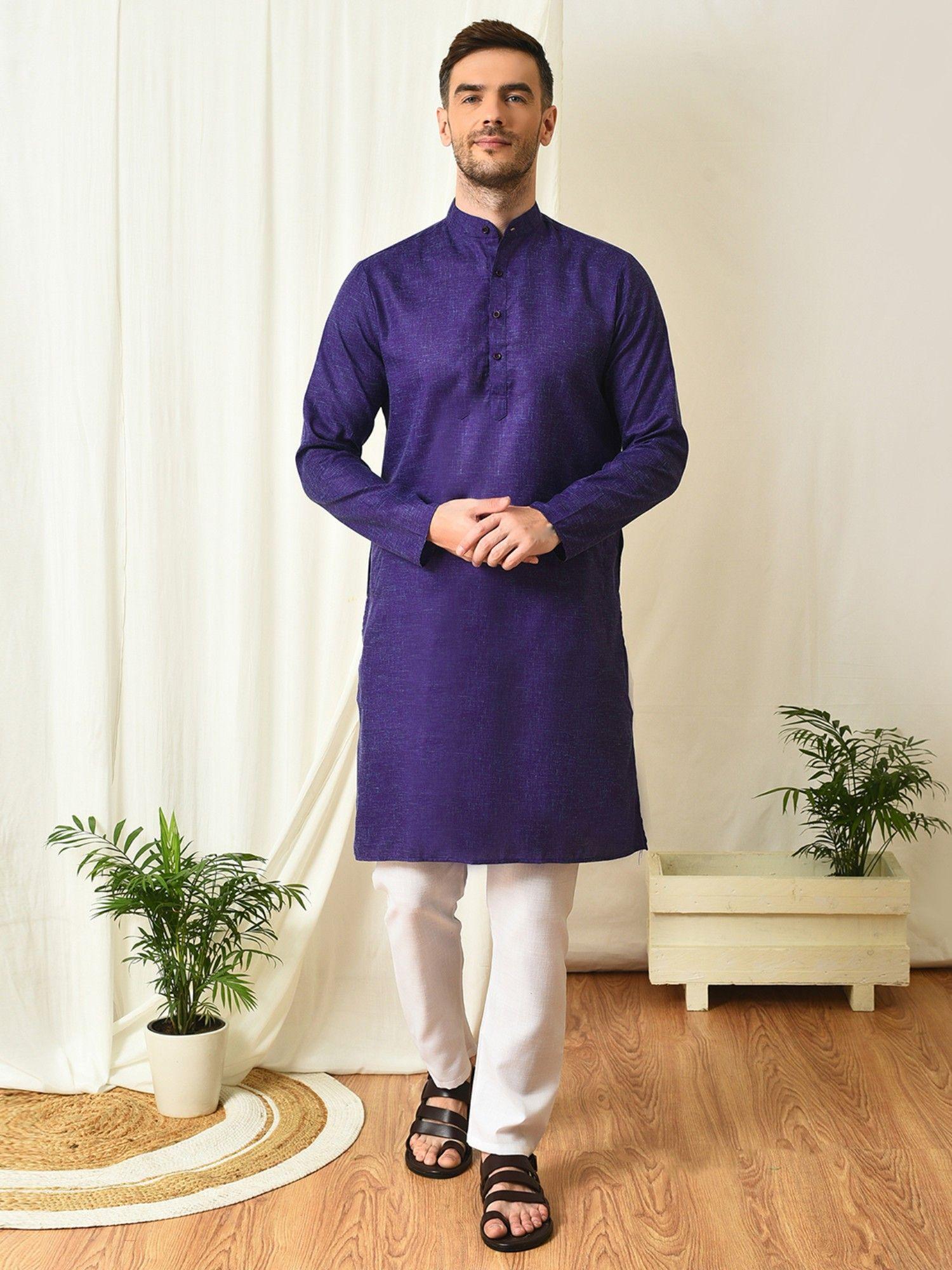 men party wear kurta and pyjama purple (set of 2)