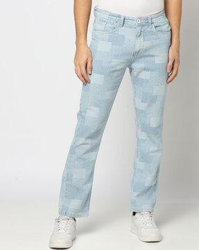 men patterned regular fit jeans