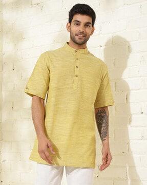 men patterned regular fit kurta with patch pocket