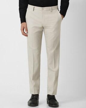 men patterned slim fit flat-front trousers