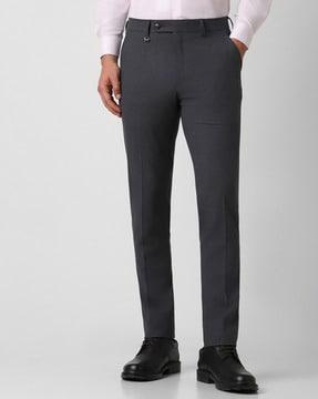 men patterned slim fit flat-front trousers
