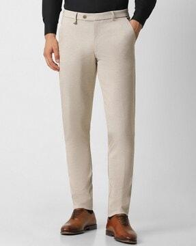 men patterned slim fit flat-front trousers