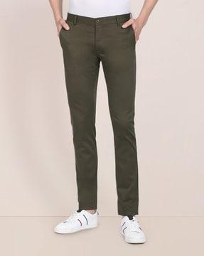 men patterned slim fit flat-front trousers