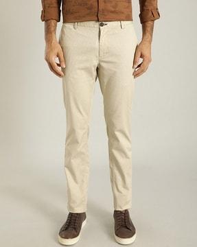 men patterned slim fit flat-front trousers