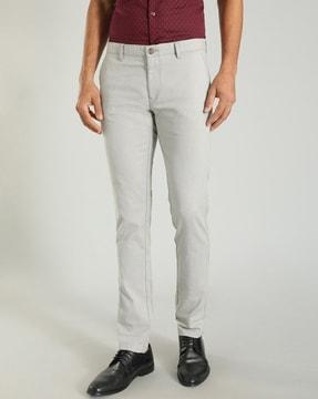 men patterned slim fit flat-front trousers