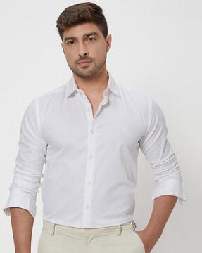 men patterned slim fit shirt with logo embroidery