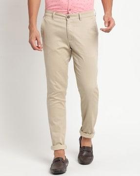 men patterned tapered fit flat-front trousers