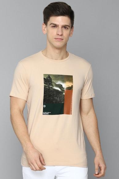 men peach graphic print crew neck graphic t-shirts