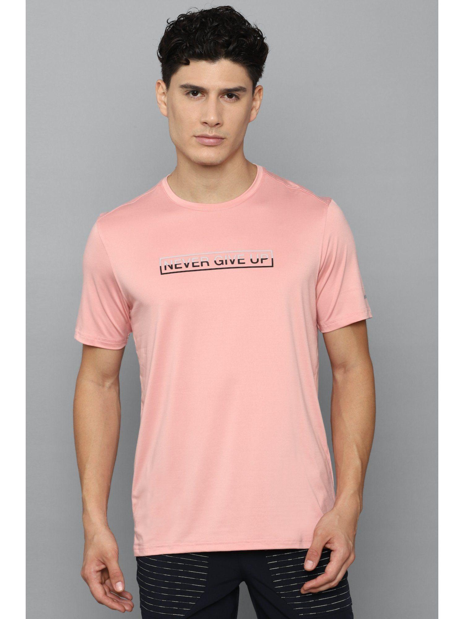 men peach graphic print crew neck t-shirt