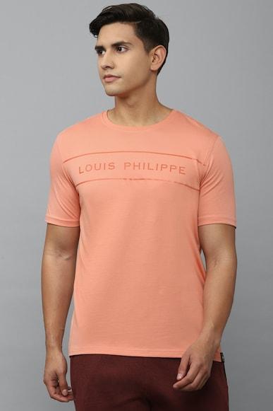 men peach graphic print crew neck t-shirt