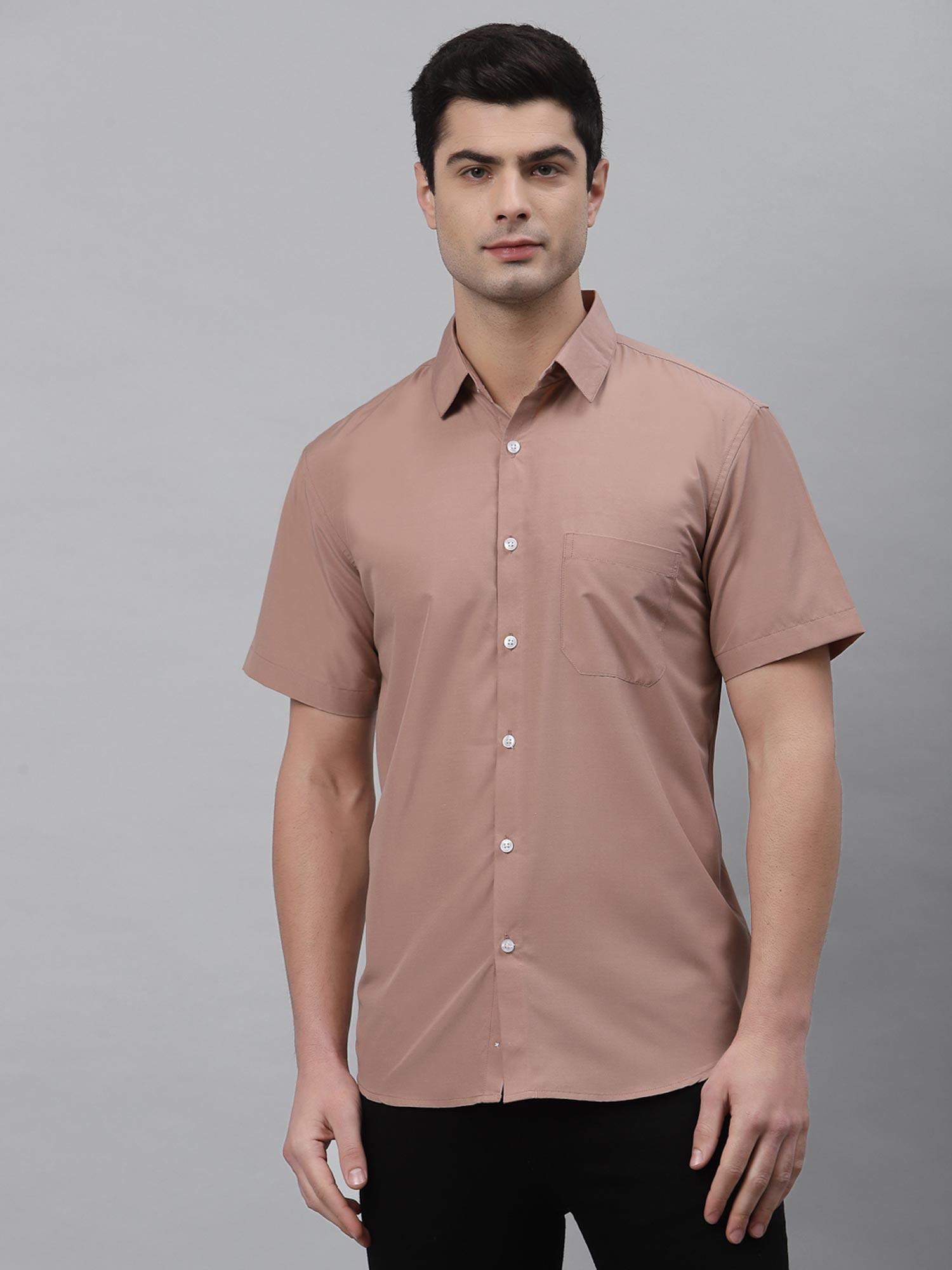 men peach half sleeves casual shirt