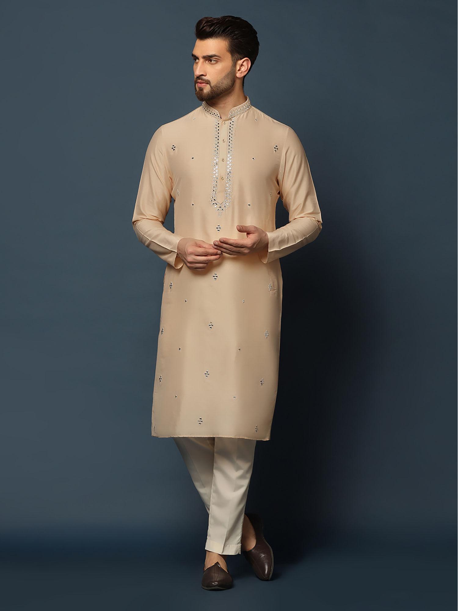 men peach kurta trouser (set of 2)