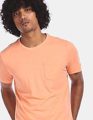 men peach patch pocket slub knit t-shirt