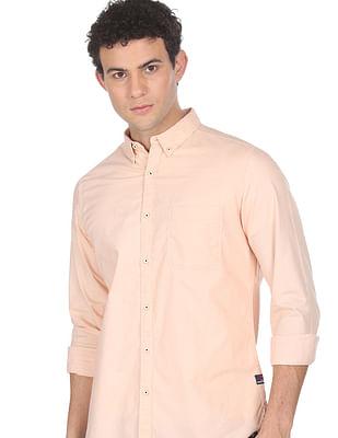 men peach patch pocket solid casual shirt