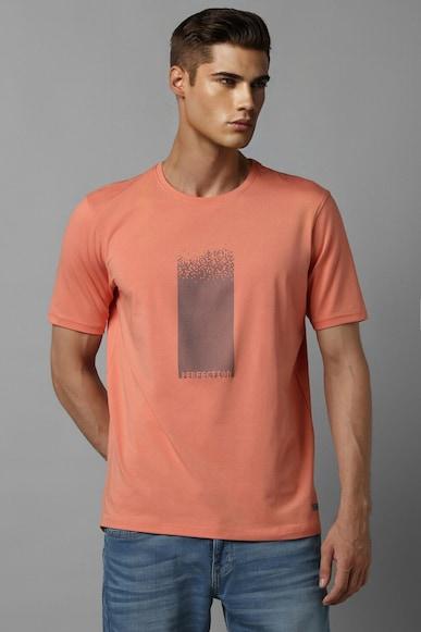 men peach print crew neck t-shirt