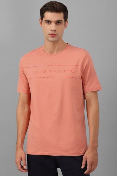 men peach print crew neck t-shirt