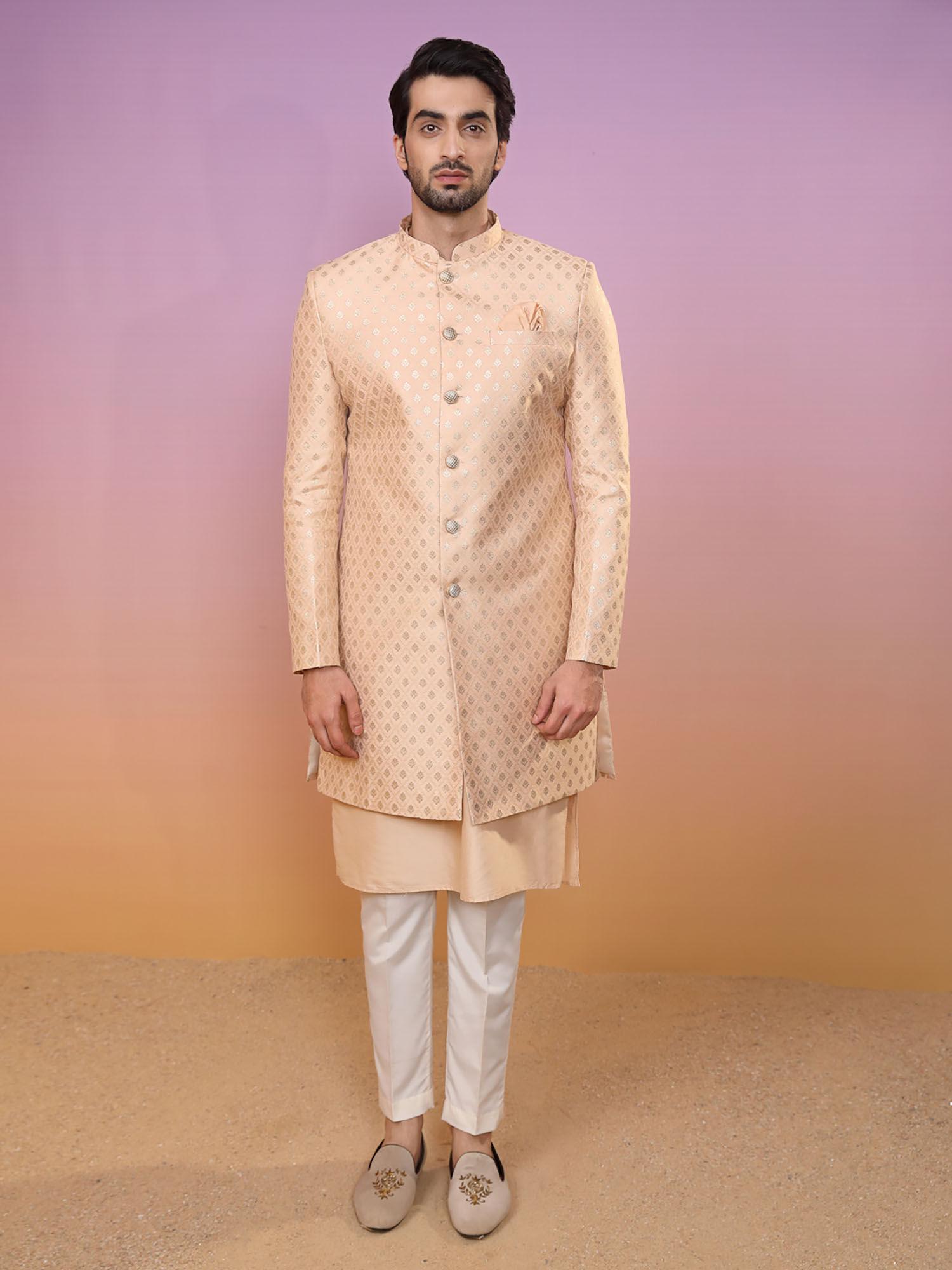 men peach sherwani (set of 3)