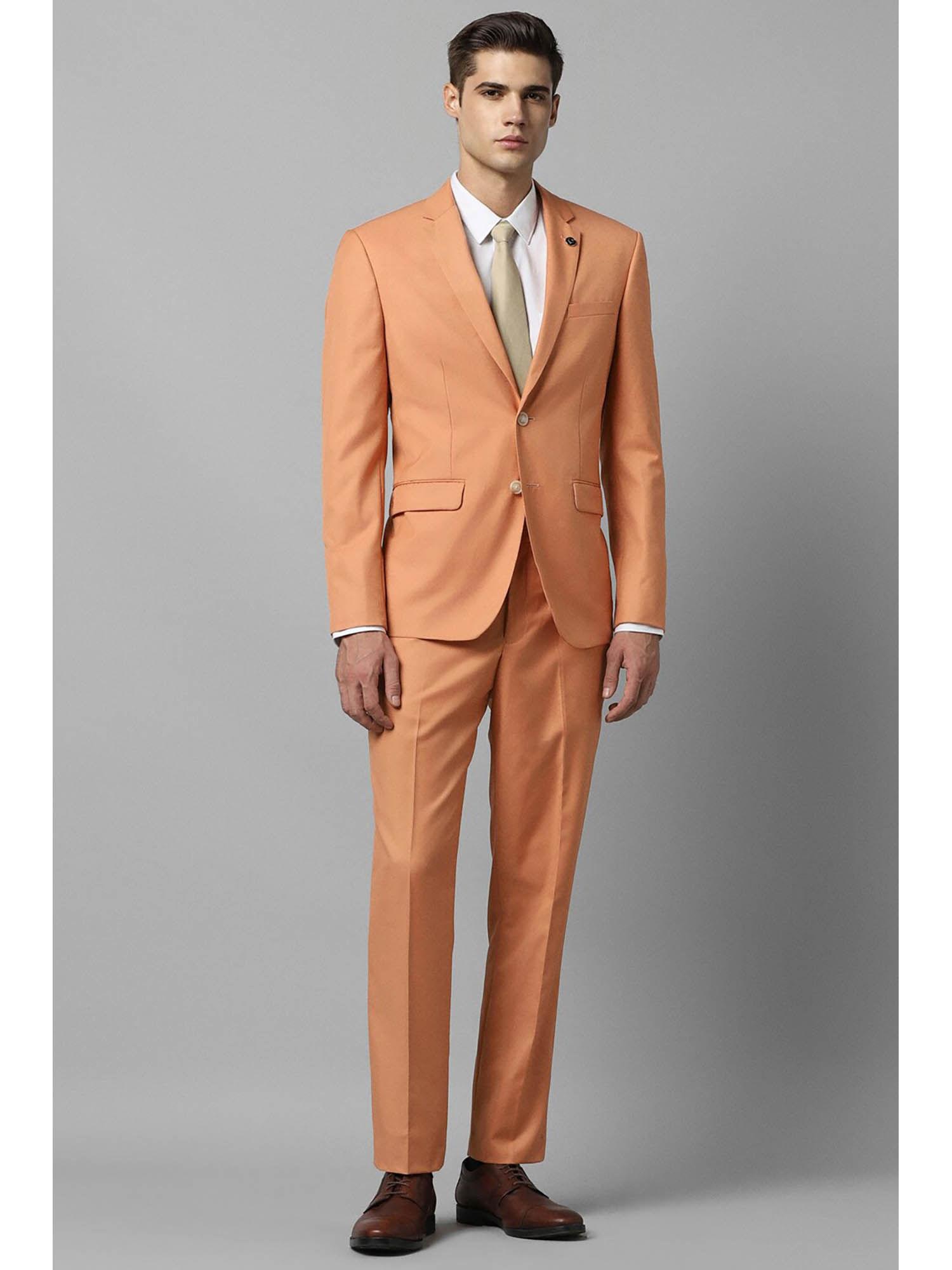 men peach slim fit solid formal two piece suit