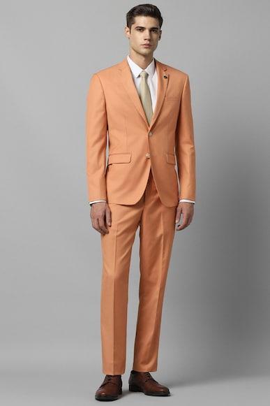 men peach slim fit solid formal two piece suit