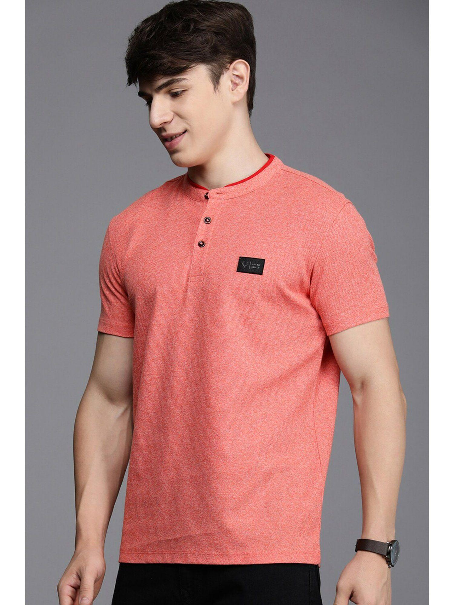 men peach solid stylized neck t-shirt