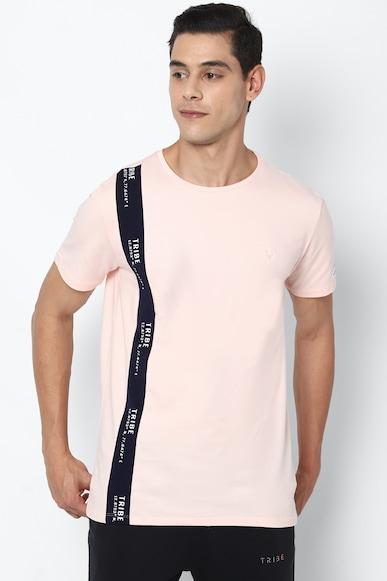 men peach stripe crew neck t-shirt