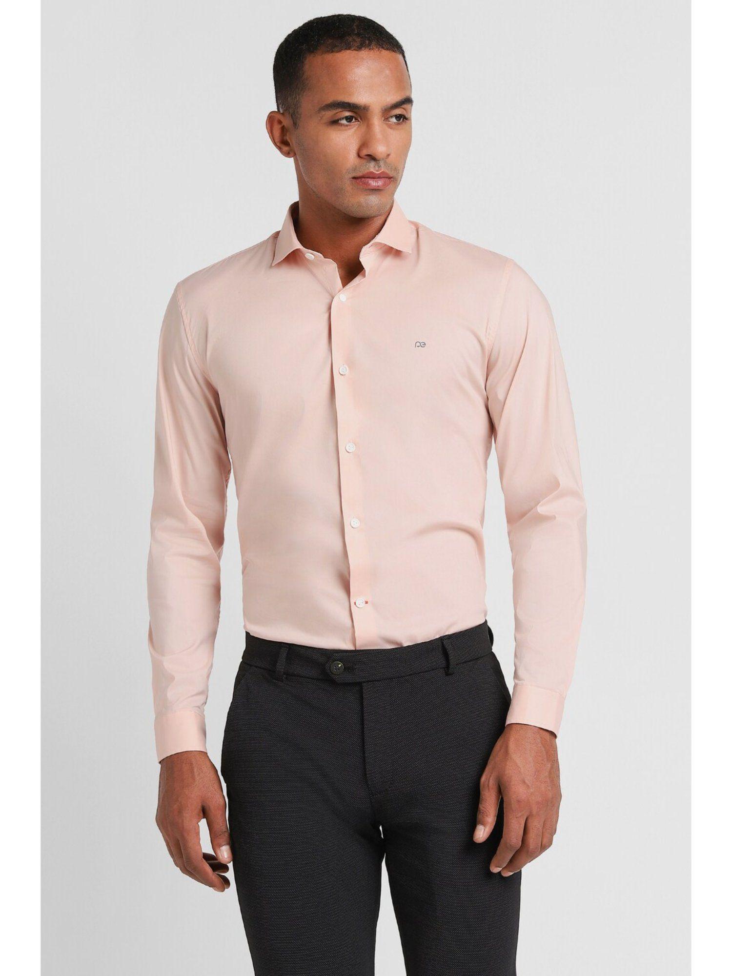 men peach super slim fit formal shirt
