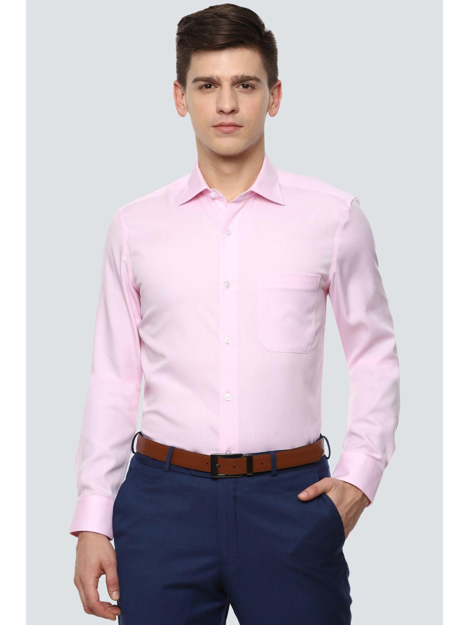 men pink classic fit solid full sleeves formal shirt