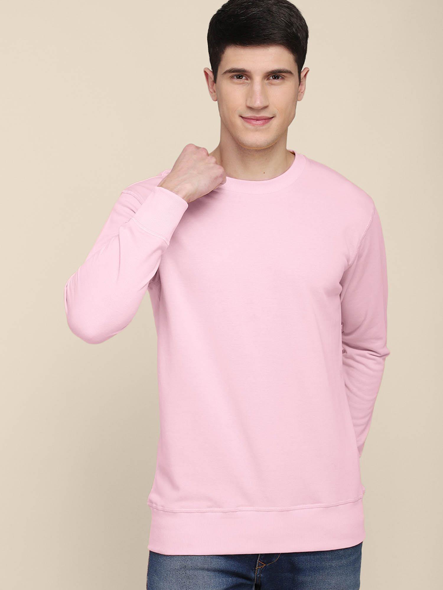 men pink coloured solid pullover sweatshirt