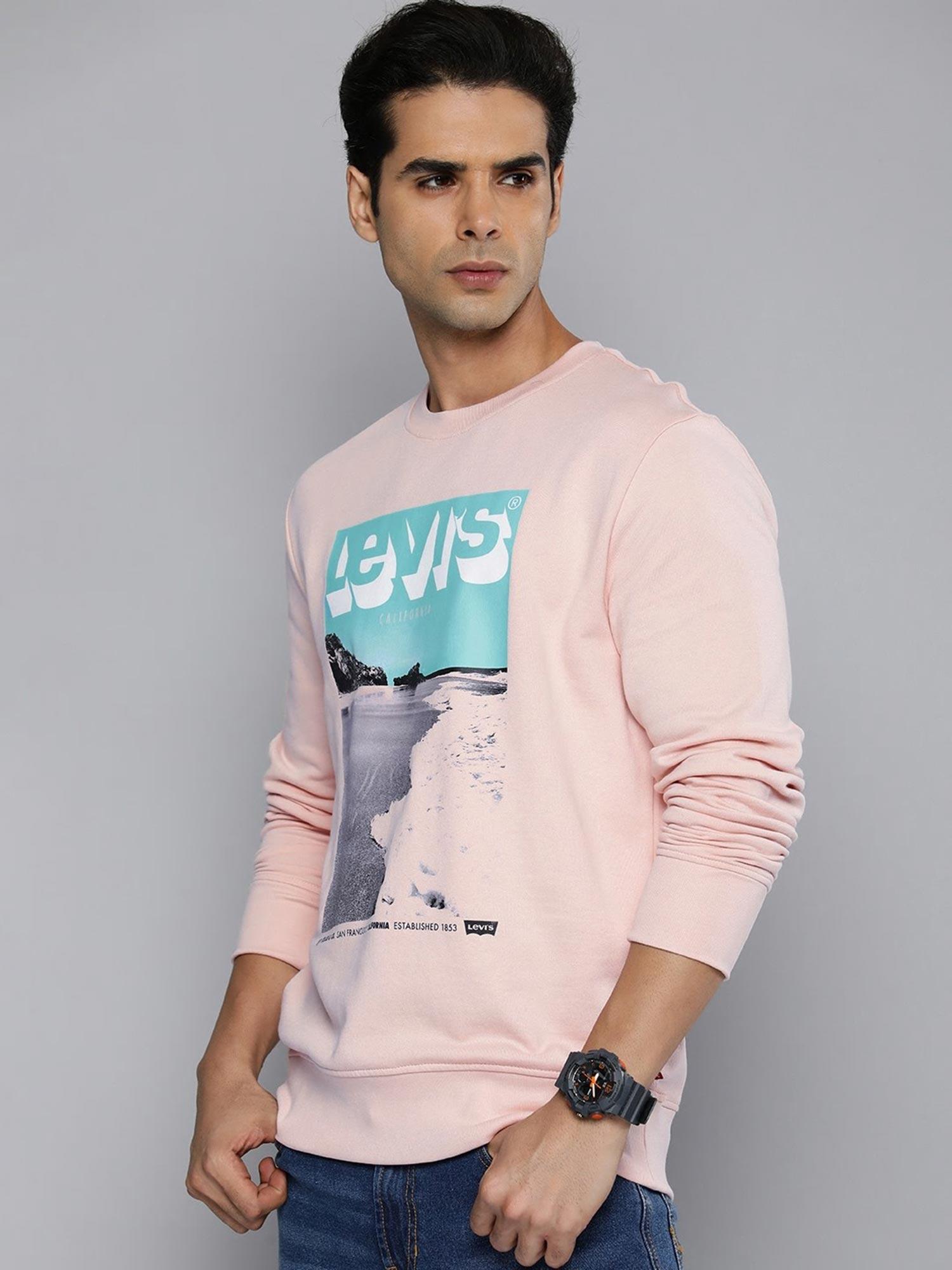 men pink crew neck sweatshirt