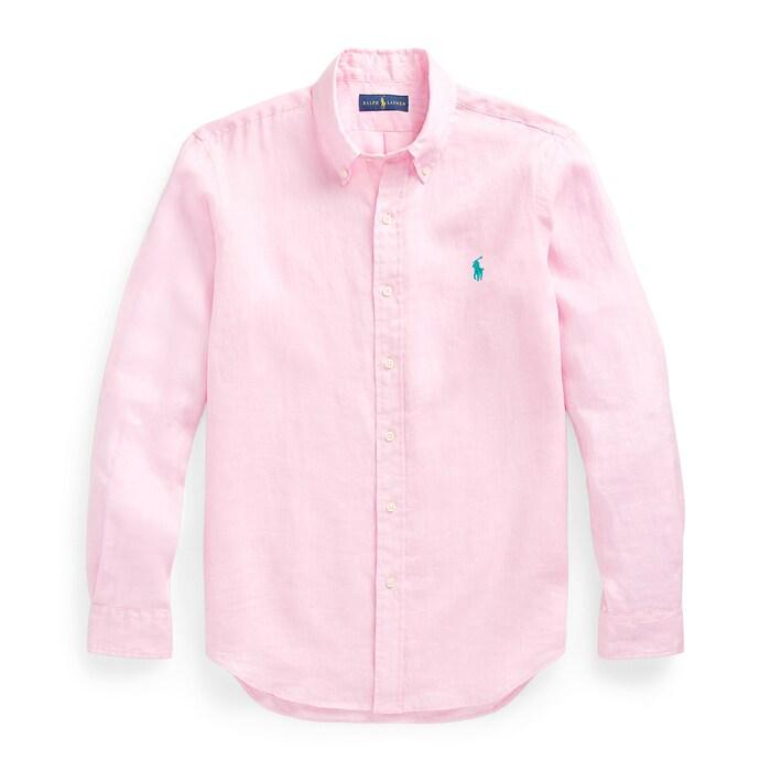 men pink custom fit linen shirt