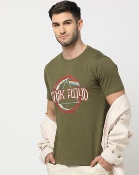 men pink floyd print regular fit crew-neck t-shirt