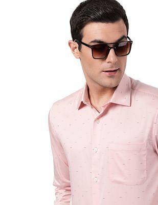 men pink geometric pattern cotton formal shirt