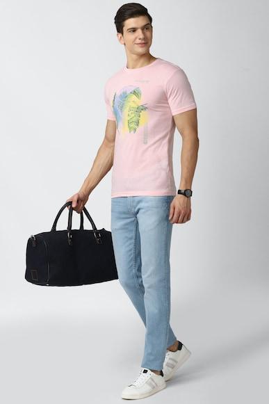 men pink graphic print crew neck round neck t-shirts