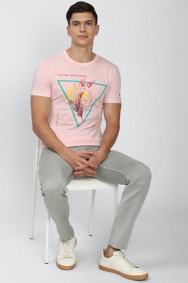 men pink graphic print crew neck round neck t-shirts