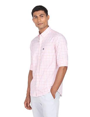 men pink grid tattersall check manhattan slim fit casual shirt