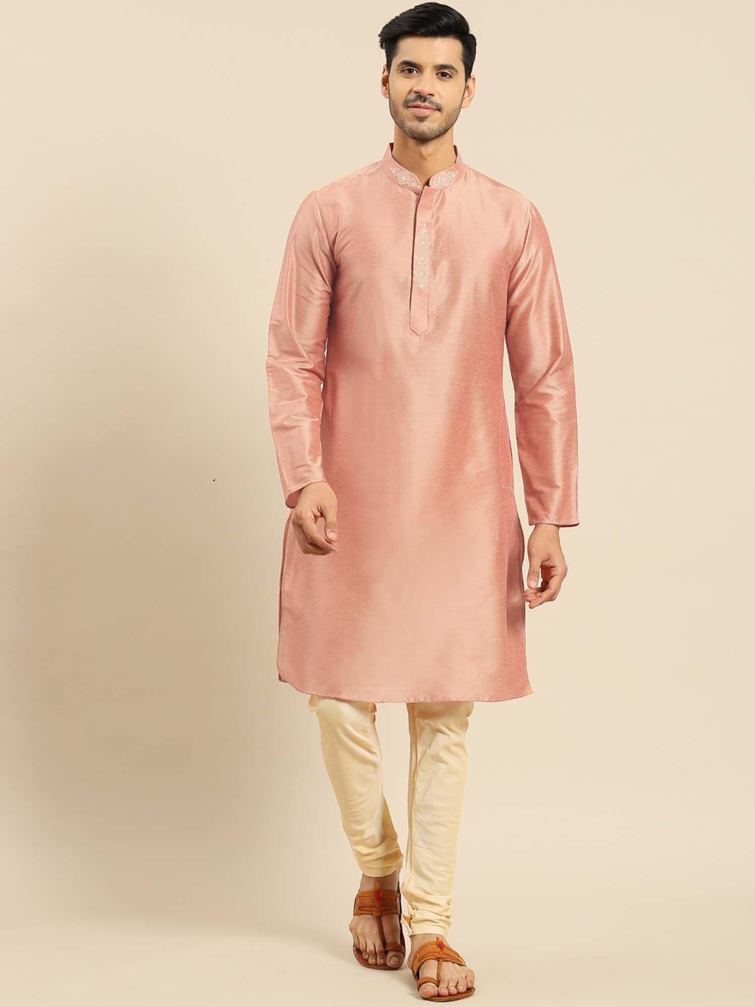men pink kurta (set of 2)