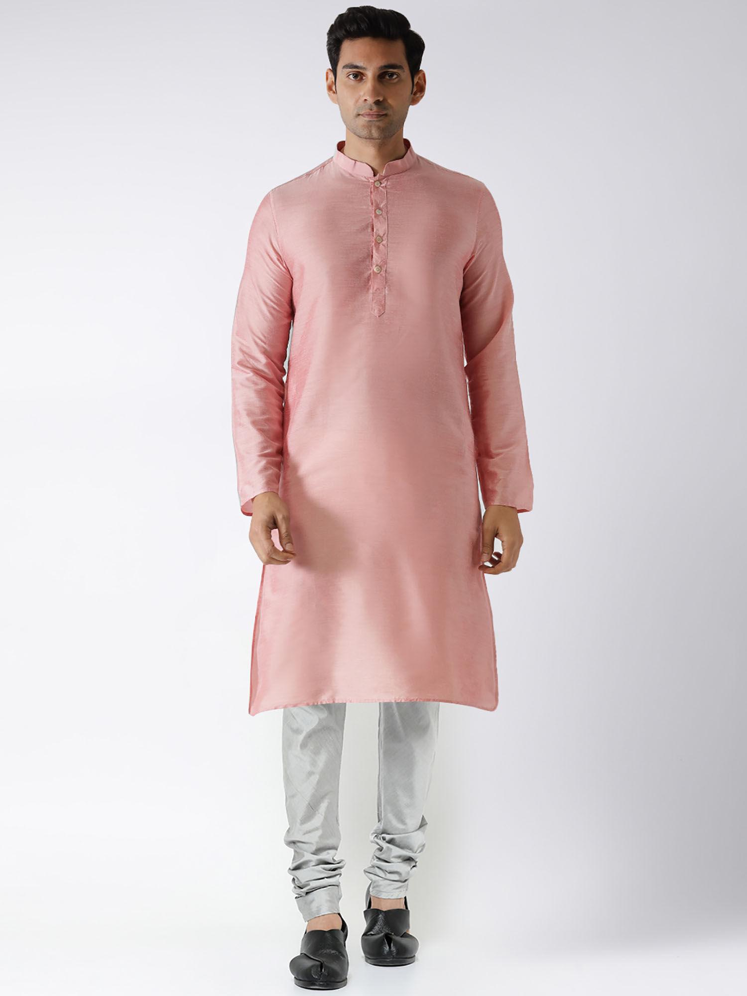 men pink kurta and churidar (set of 2)