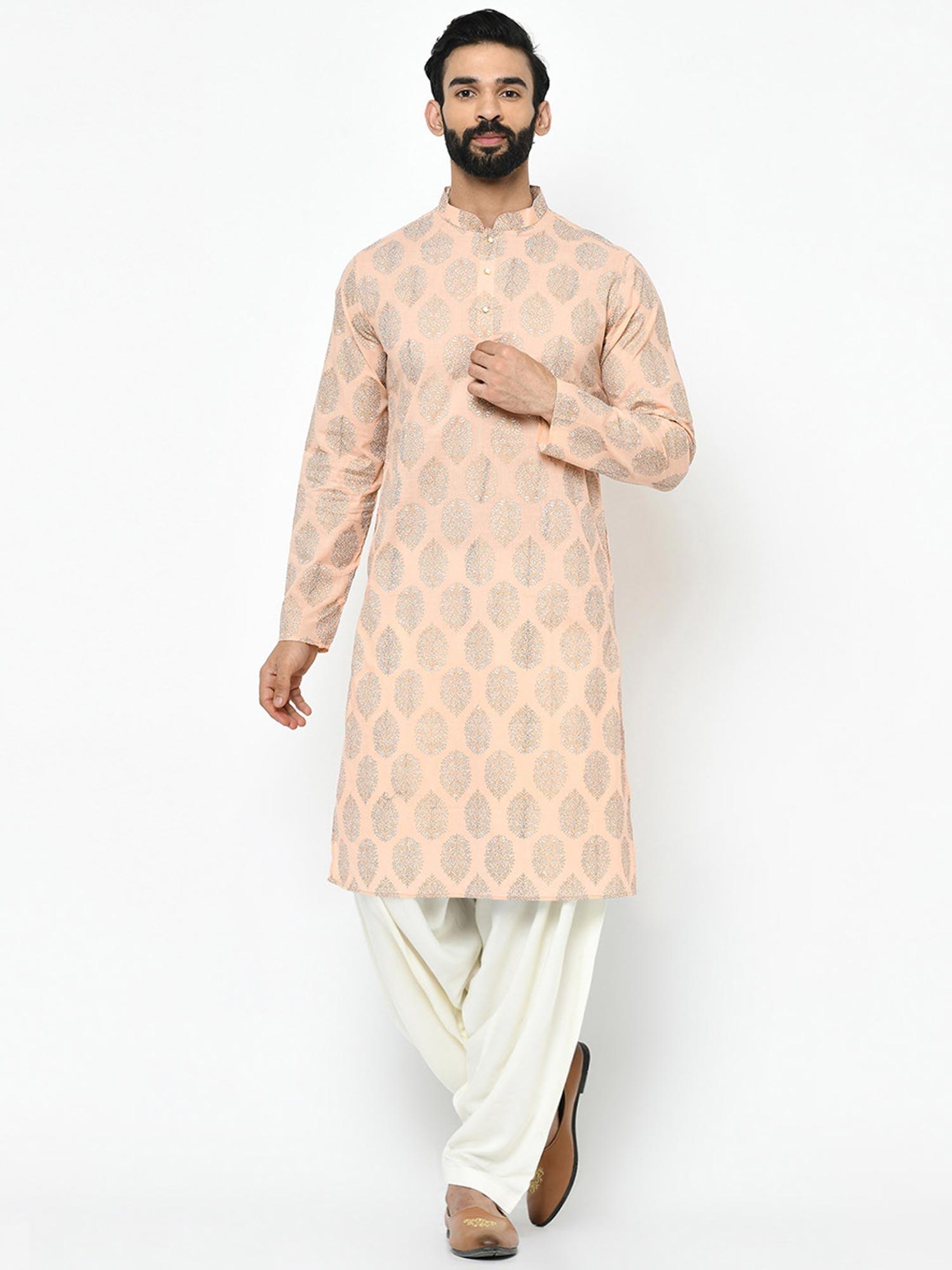 men pink kurta and patiala (set of 2)