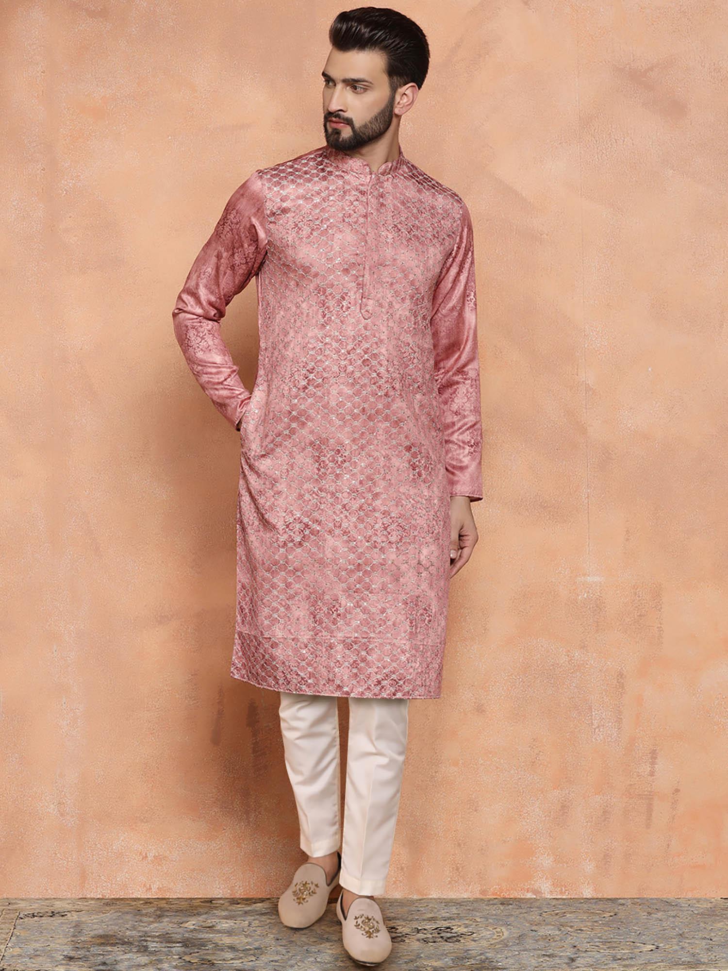 men pink kurta trousers (set of 2)