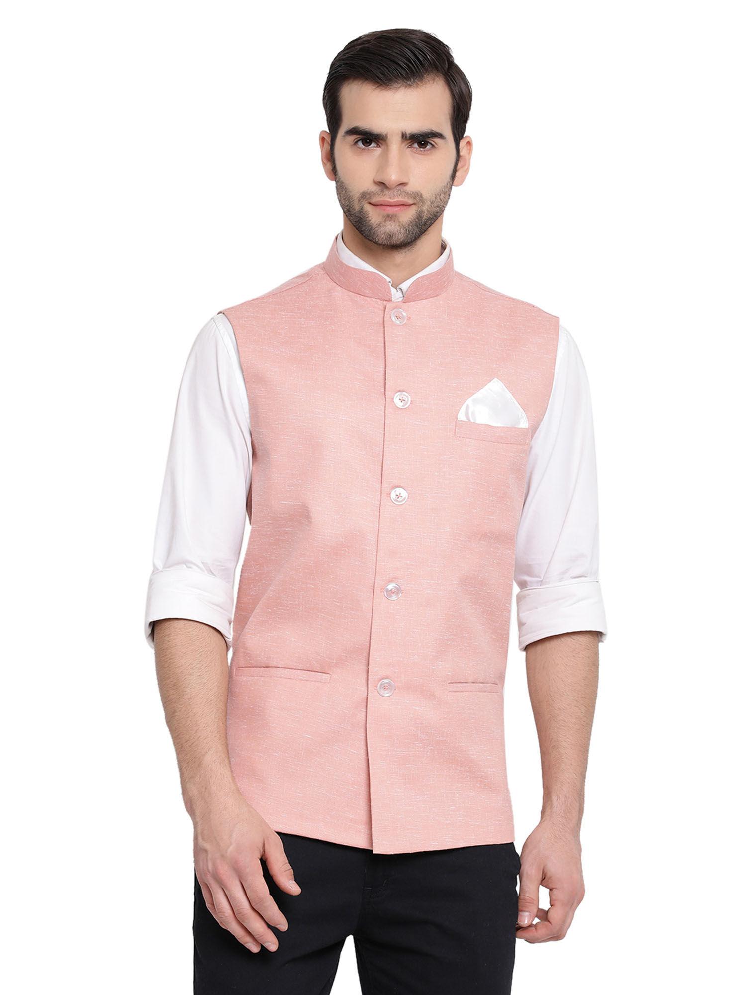 men pink nehru jacket